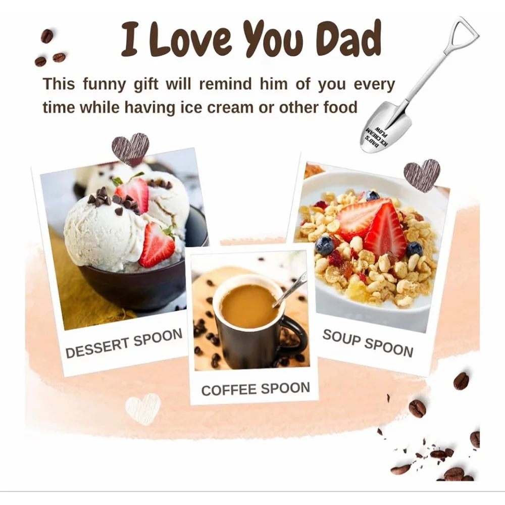 NEW Set of 4 Fathers Day Ice Cream Shovel Funny Engraved Stainless Steel